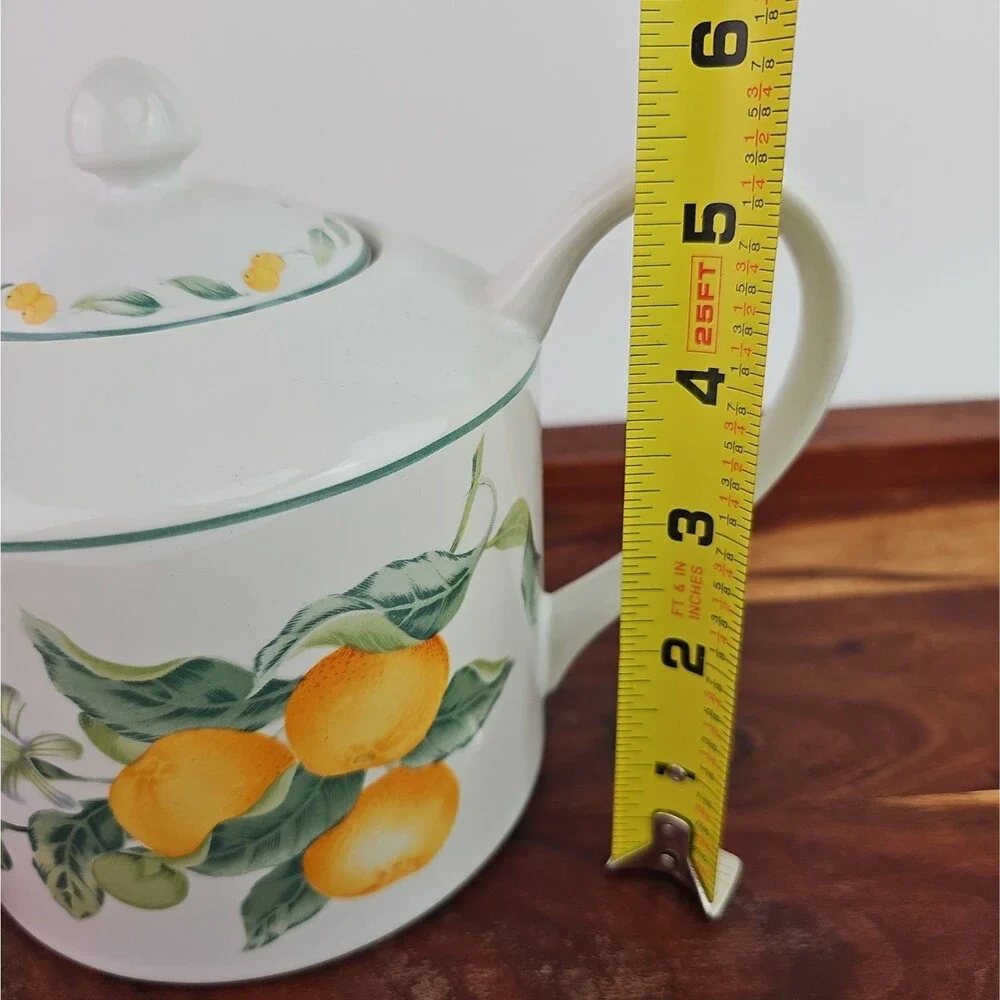 Julie Pople Country Fruit Collection Tea Pot Farmhouse Decor White Yellow Green